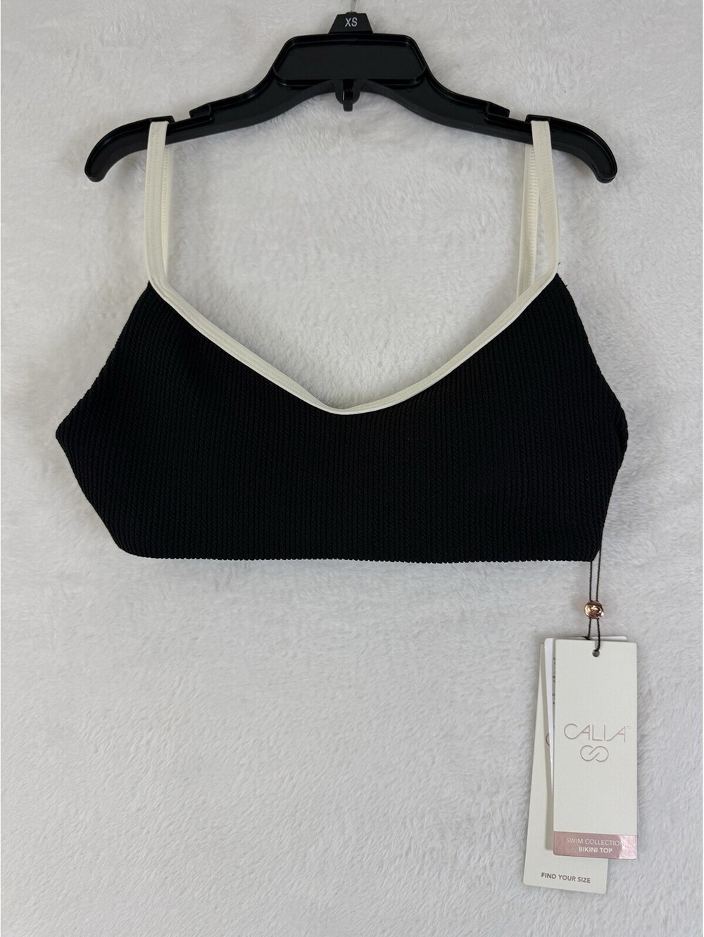 Calia Swim Top XS Strappy Black White Bikini Ribbed Textured New NWT